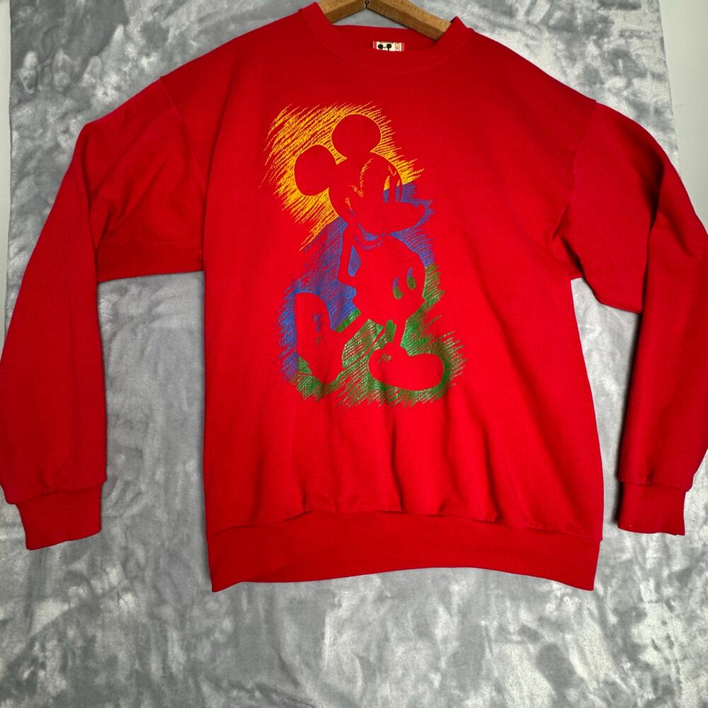 Vintage 90s‎ Disney Designs Mickey Silhouette Red Sweatshirt XL